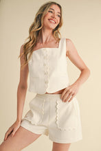 Off White Scalloped Vest And Shorts Set