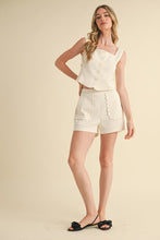 Off White Scalloped Vest And Shorts Set