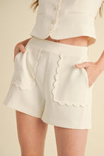 Off White Scalloped Vest And Shorts Set