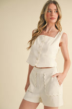 Off White Scalloped Vest And Shorts Set