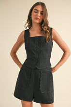 Black Scalloped Vest And Shorts Set