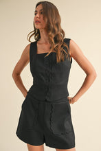 Black Scalloped Vest And Shorts Set