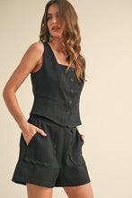 Black Scalloped Vest And Shorts Set