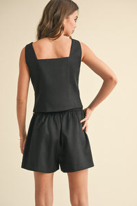 Black Scalloped Vest And Shorts Set