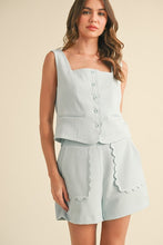 Sky Blue Scalloped Vest And Shorts Set