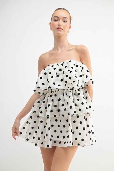White/Black Luna Ruffle Polka Dot Mini Dress