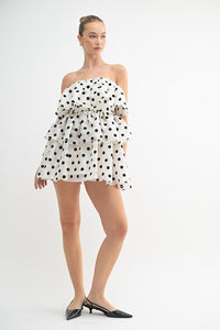 White/Black Luna Ruffle Polka Dot Mini Dress
