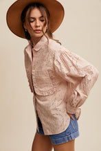Blush Eyelet Ruffle Pocket Button-Up Blouse