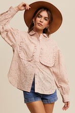 Blush Eyelet Ruffle Pocket Button-Up Blouse