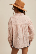 Blush Eyelet Ruffle Pocket Button-Up Blouse