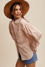 Blush Eyelet Ruffle Pocket Button-Up Blouse