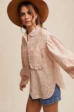 Blush Eyelet Ruffle Pocket Button-Up Blouse