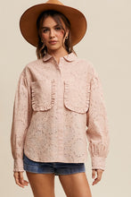 Blush Eyelet Ruffle Pocket Button-Up Blouse