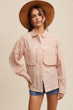 Blush Eyelet Ruffle Pocket Button-Up Blouse