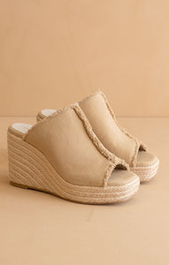 Khaki The Verona Frayed Denim Espadrille Wedge