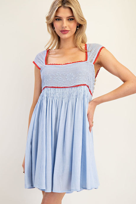 Periwinkle Contrasting Lace Bodice Mini Dress