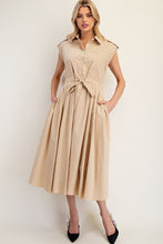 Taupe Button Down Cap Sleeve Midi Dress