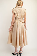 Taupe Button Down Cap Sleeve Midi Dress