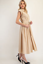 Taupe Button Down Cap Sleeve Midi Dress
