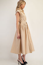 Taupe Button Down Cap Sleeve Midi Dress