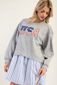 Glacier Grey USA Long Sleeve Striped Mini Dress