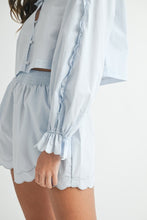 Lt Blue Long Sleeve Scallop Blouse And Shorts Set