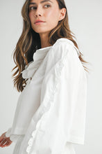 Off White Long Sleeve Scallop Blouse And Shorts Set