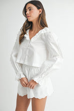 Off White Long Sleeve Scallop Blouse And Shorts Set