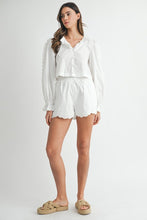 Off White Long Sleeve Scallop Blouse And Shorts Set