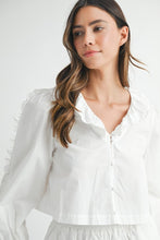 Off White Long Sleeve Scallop Blouse And Shorts Set