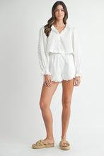 Off White Long Sleeve Scallop Blouse And Shorts Set