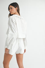 Off White Long Sleeve Scallop Blouse And Shorts Set