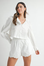 Off White Long Sleeve Scallop Blouse And Shorts Set