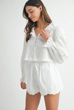 Off White Long Sleeve Scallop Blouse And Shorts Set