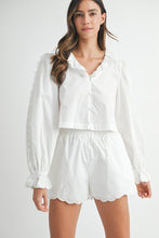 Off White Long Sleeve Scallop Blouse And Shorts Set