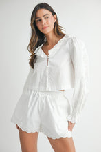 Off White Long Sleeve Scallop Blouse And Shorts Set