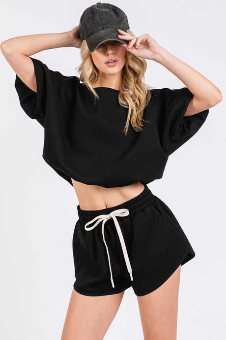 Black Bubble Hem Scuba Top And Bottom Set