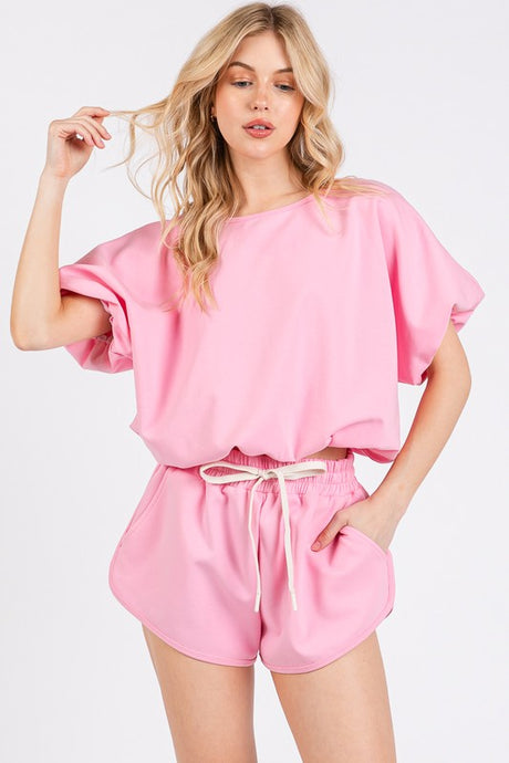 Pink Bubble Hem Scuba Top And Bottom Set
