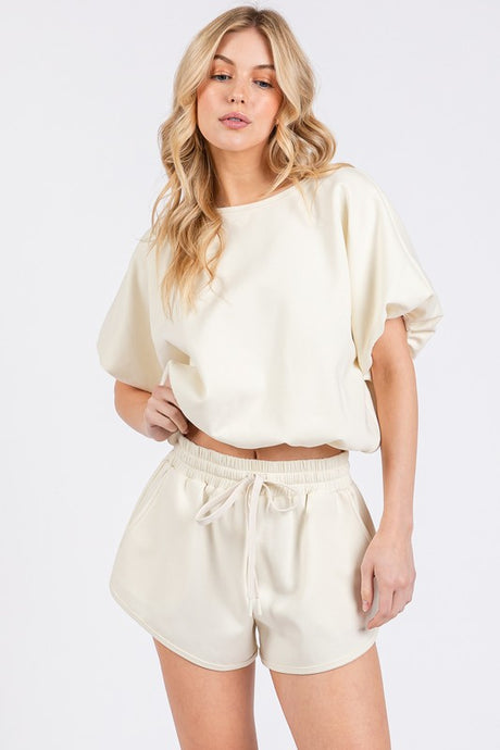 Cream Bubble Hem Scuba Top And Bottom Set