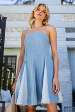 Denim Contrasting Denim Mini Godet Dress