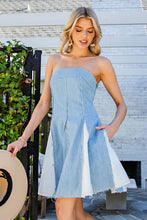 Denim Contrasting Denim Mini Godet Dress