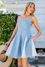 Denim Contrasting Denim Mini Godet Dress