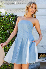 Denim Contrasting Denim Mini Godet Dress