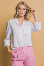 White Roll-Up Sleeve Linen-Blend Shirt