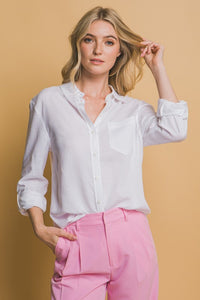 White Roll-Up Sleeve Linen-Blend Shirt