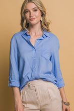 Lt.Blue Roll-Up Sleeve Linen-Blend Shirt