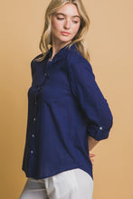 Navy Roll-Up Sleeve Linen-Blend Shirt