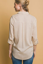 Khaki Roll-Up Sleeve Linen-Blend Shirt