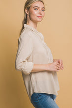 Khaki Roll-Up Sleeve Linen-Blend Shirt