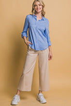 Lt.Blue Roll-Up Sleeve Linen-Blend Shirt